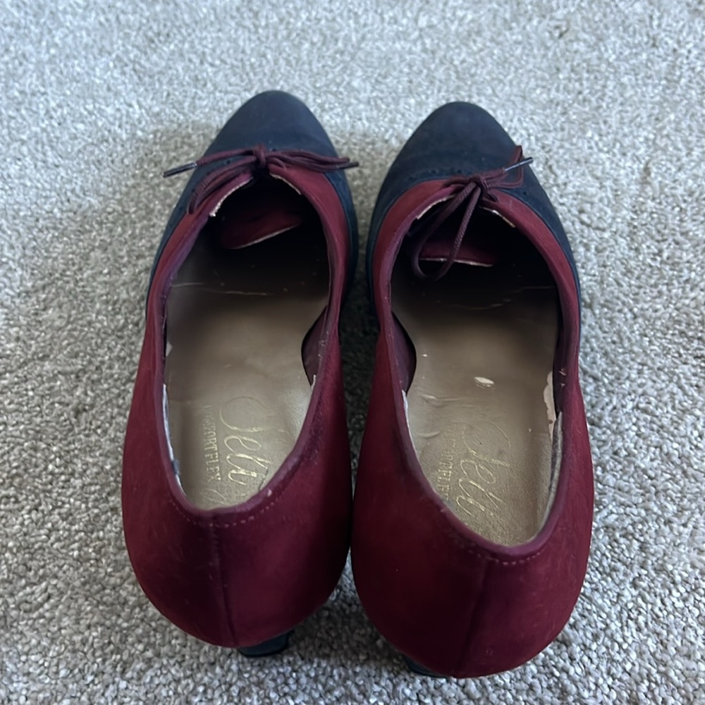 Vintage suede kitten heels maroon navy office siren pumps oxford detail - Picture 4 of 6